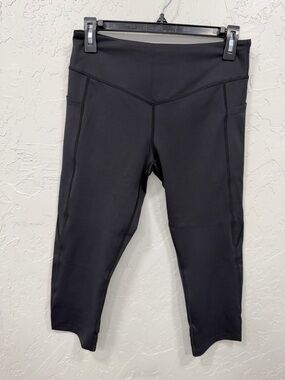 Curves N Combatboots Black High Waisted Cropped Leggings Crossover Detail Large